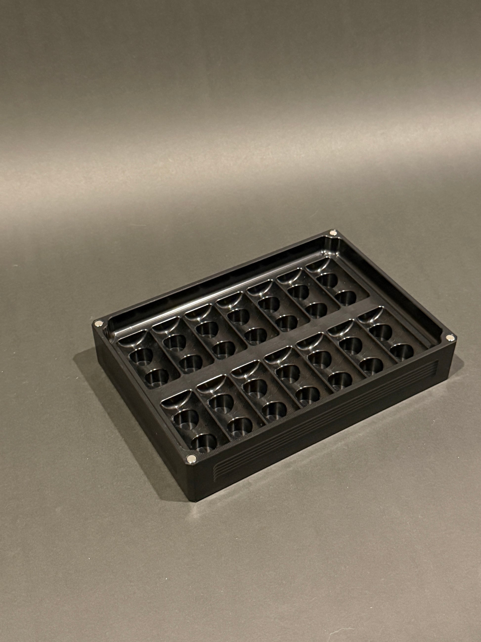Empty Peptide Vault Mega Lidless vial organizer in Anodized Black