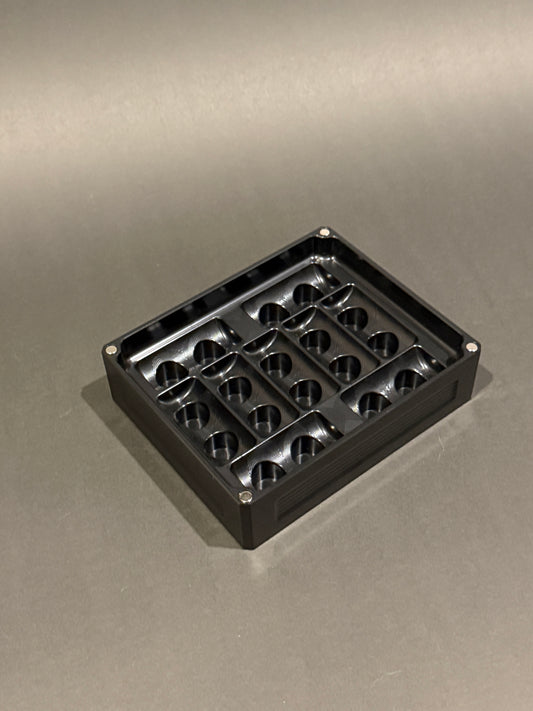 Empty Peptide Vault Mini Lidless vial organizer in Anodized Black